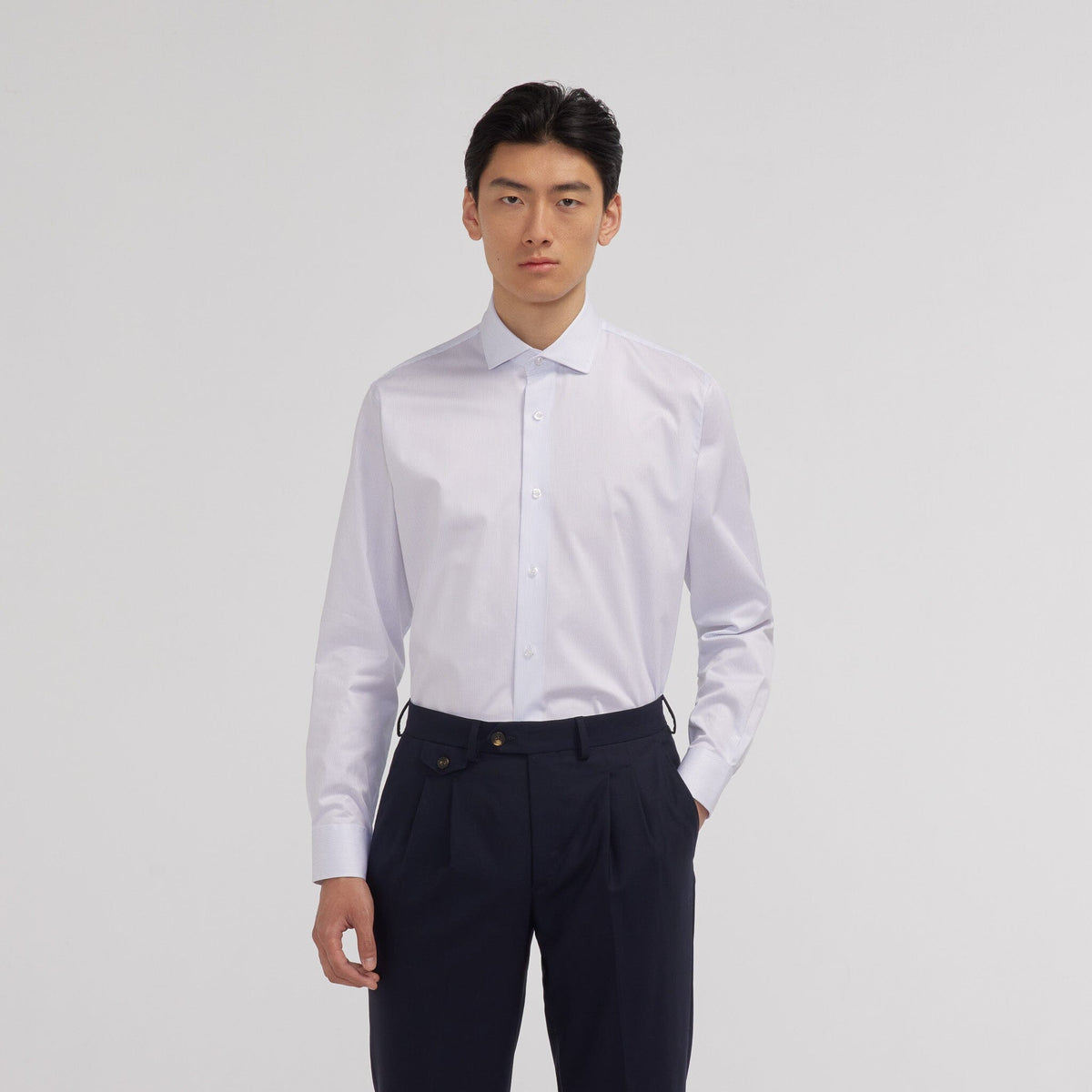 Chemise en twill double retors à fines rayures rouges - 3