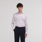 Chemise cintrée en twill à fines rayures rouges - 1