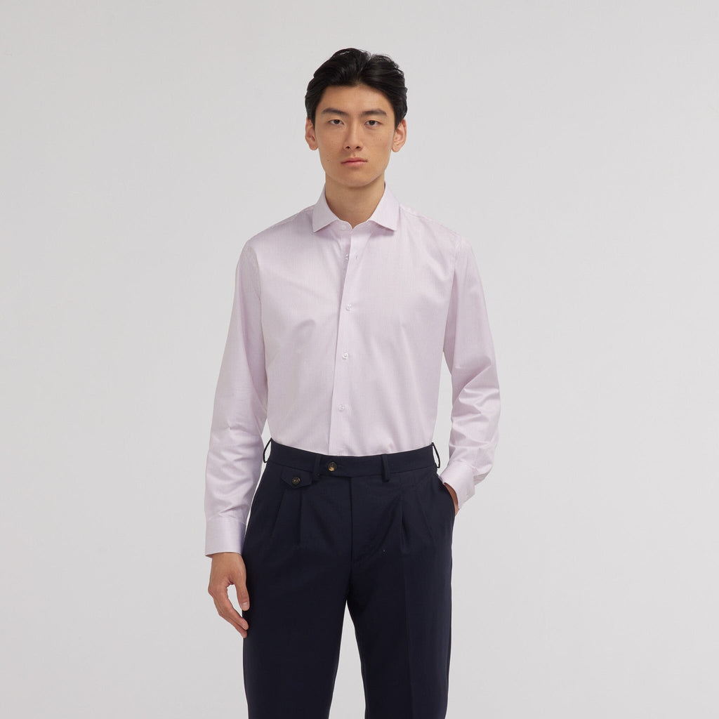 Chemise en twill double retors à fines rayures rouges - 1