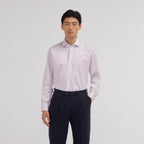 Chemise en twill double retors à fines rayures rouges - 1