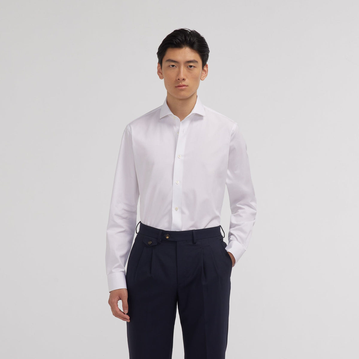 Chemise premium cintrée en popeline double retors blanche - 3