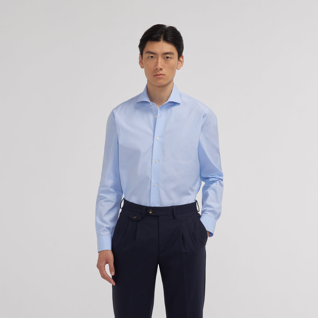 Chemise premium en popeline double retors bleue - 1