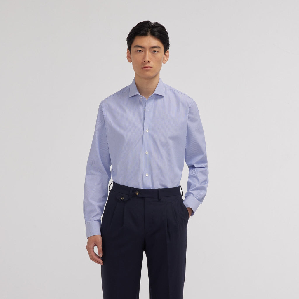 Chemise premium en popeline double retors à rayures bleues et blanches - 1