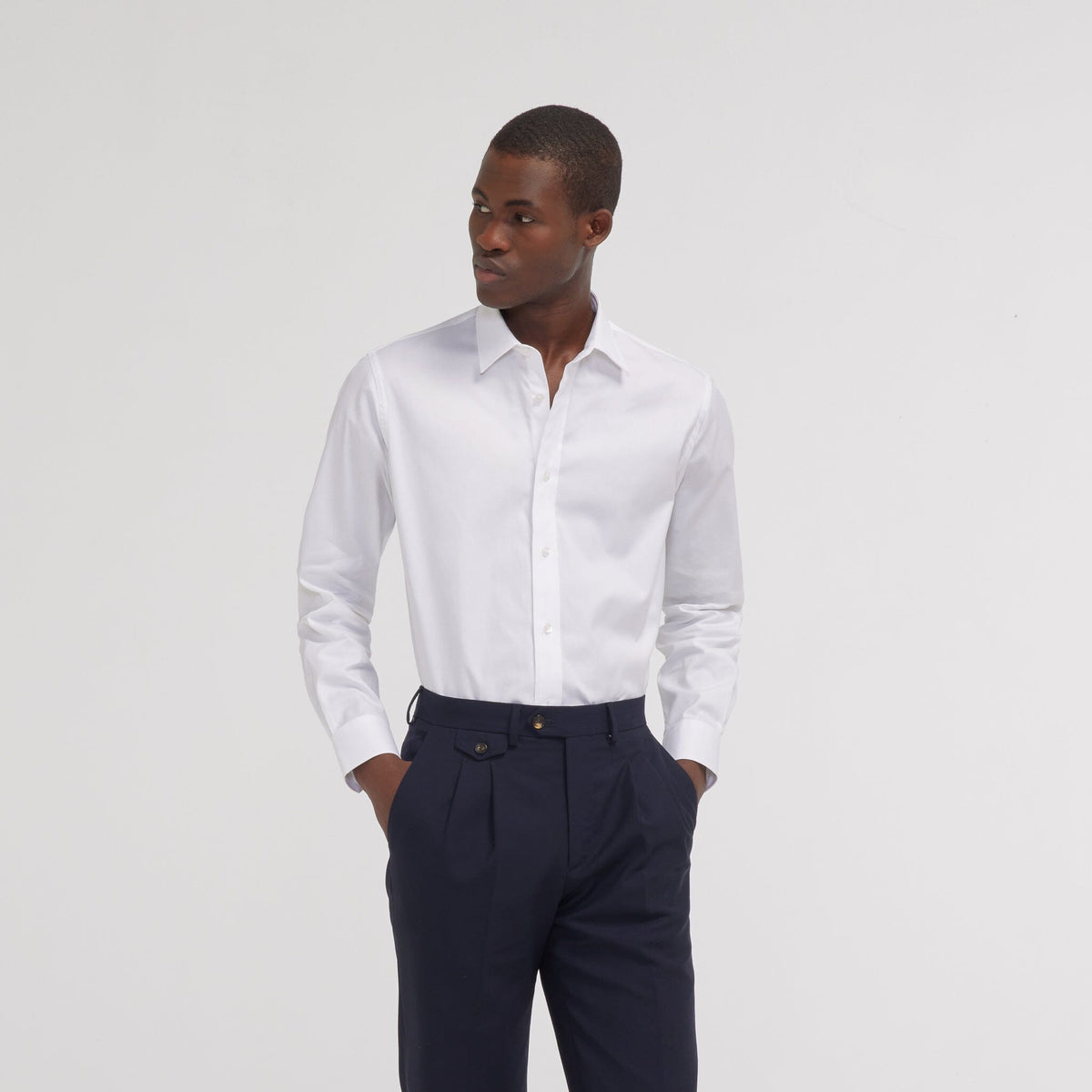 Chemise cintrée en twill bleu stretch naturel - 3