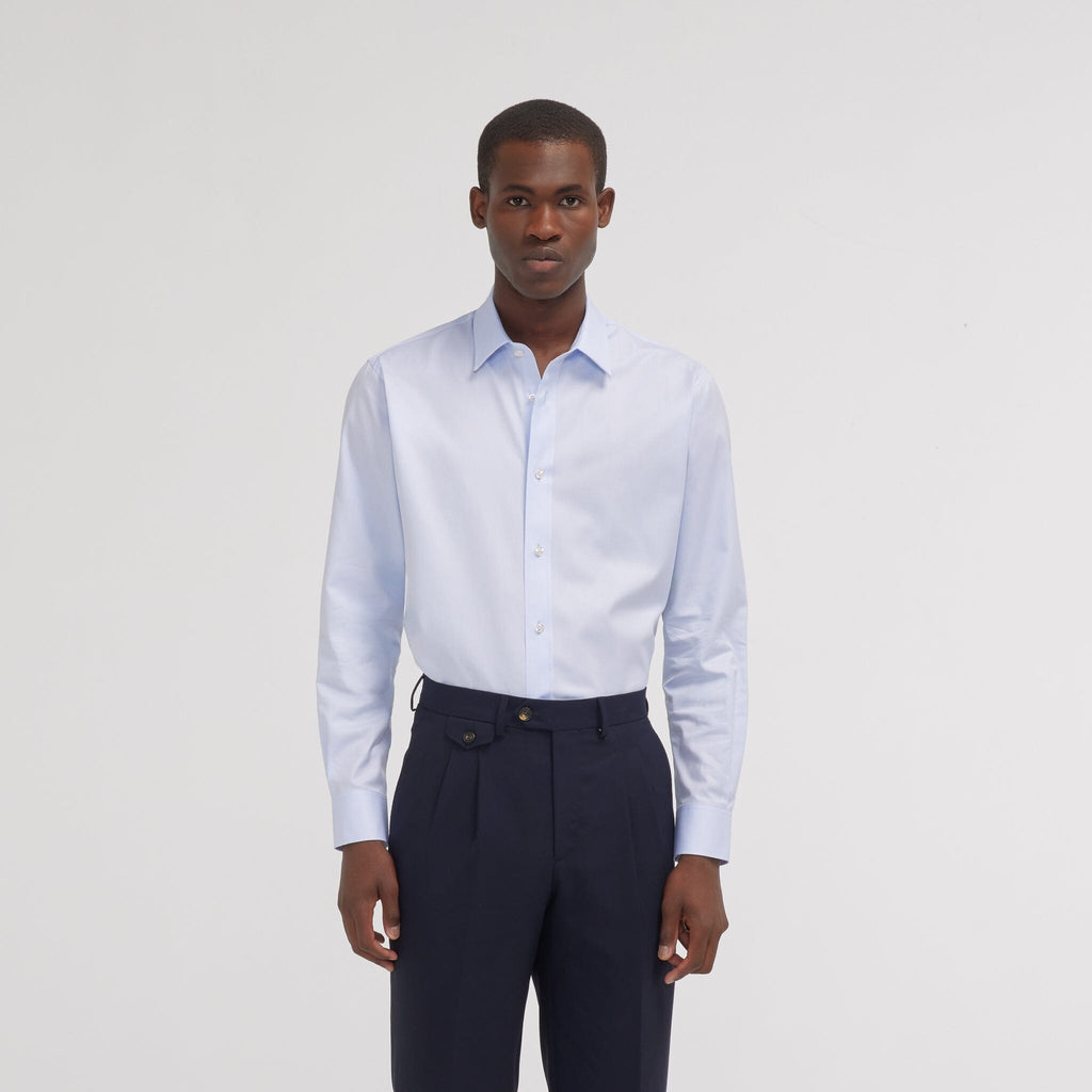 Chemise cintrée en twill bleu stretch naturel - 1