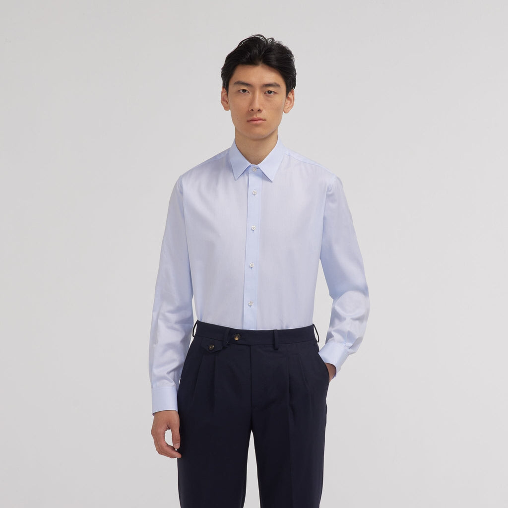 Chemise en twill bleu stretch naturel - 1