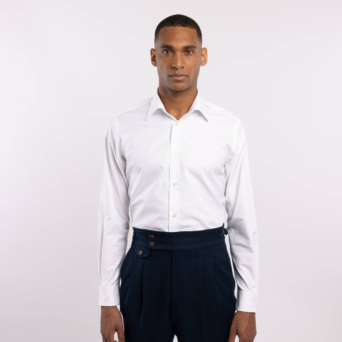 Chemise premium Thomas Mason en twill à rayures bleu clair - 5