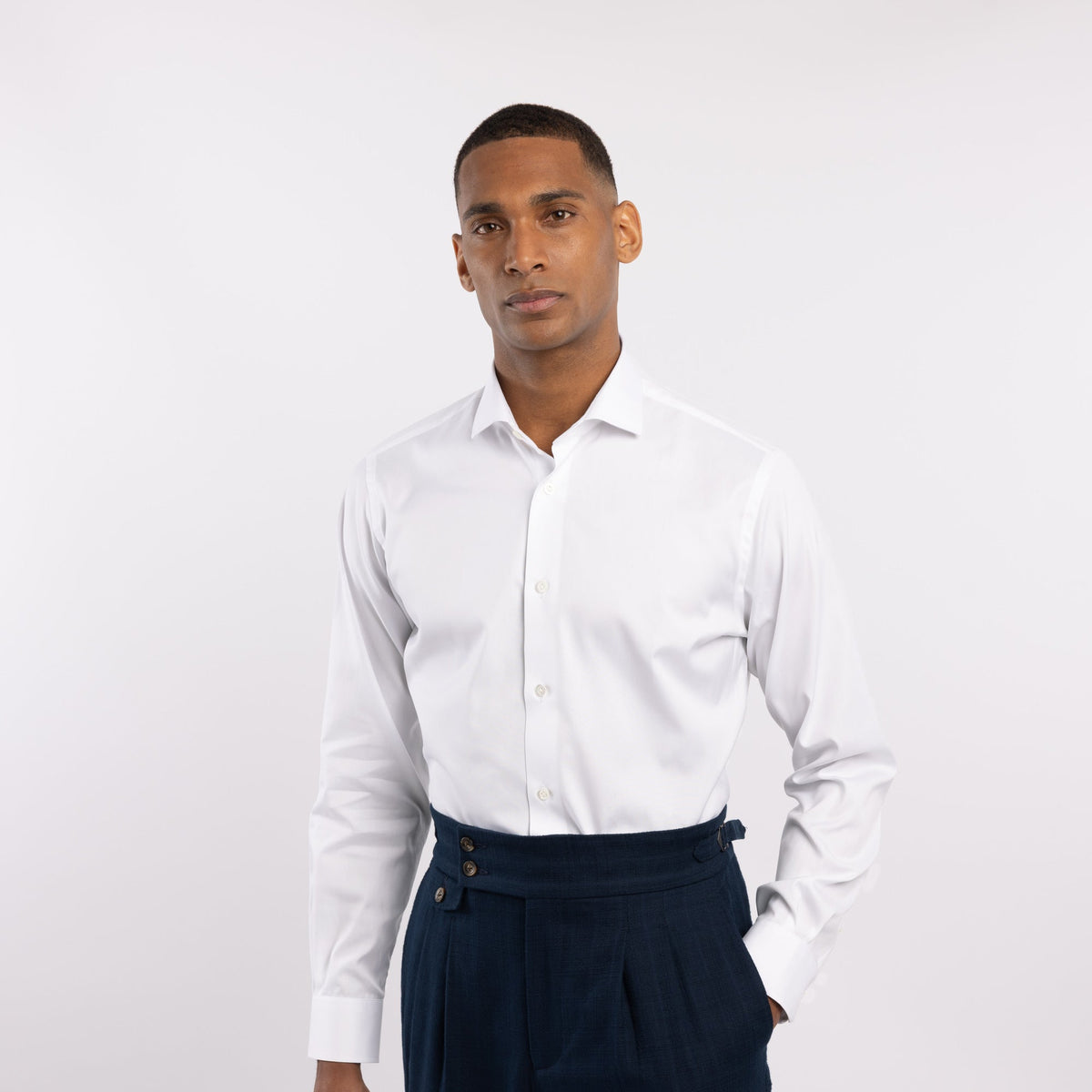 Chemise premium Thomas Mason en twill à rayures bleues - 5