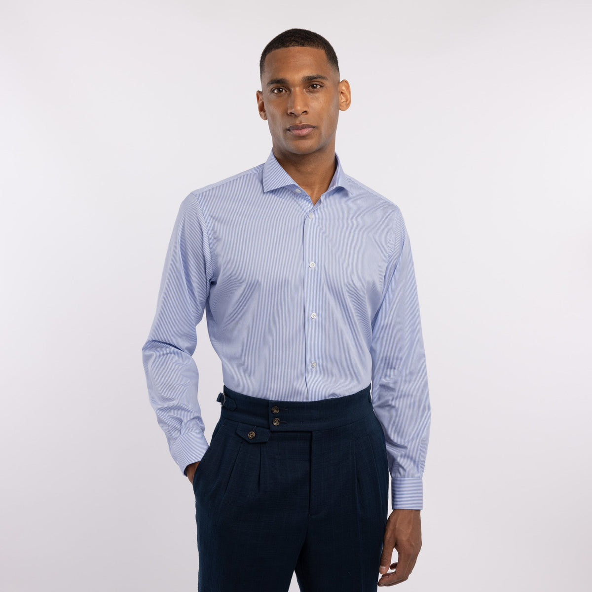 Chemise premium Thomas Mason en twill à rayures bleues - 1