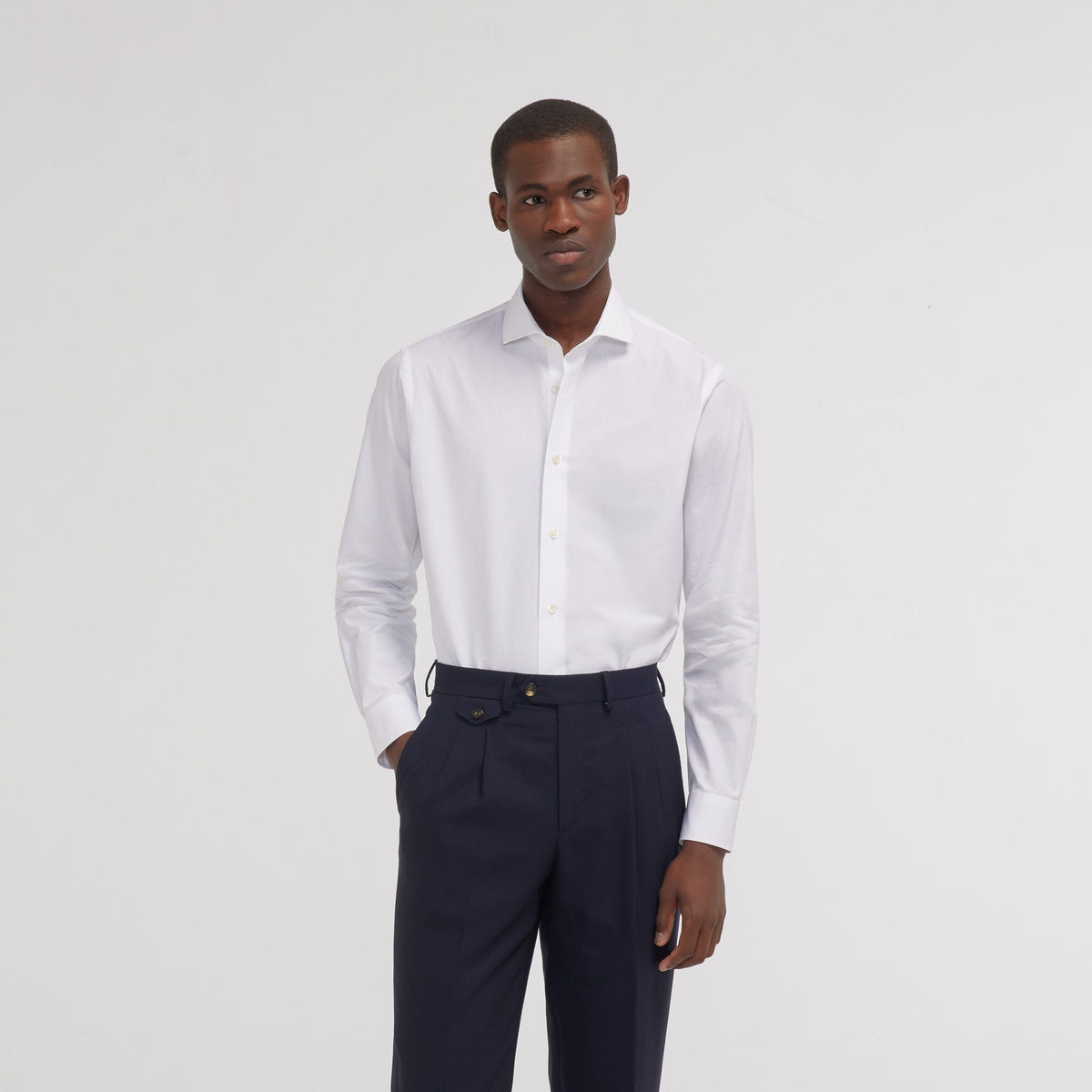 Chemise premium cintrée en popeline double retors blanche - 1