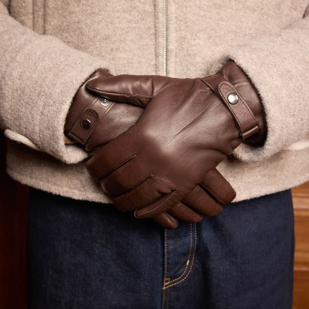 Gants en cuir marron à patte de serrage - 1