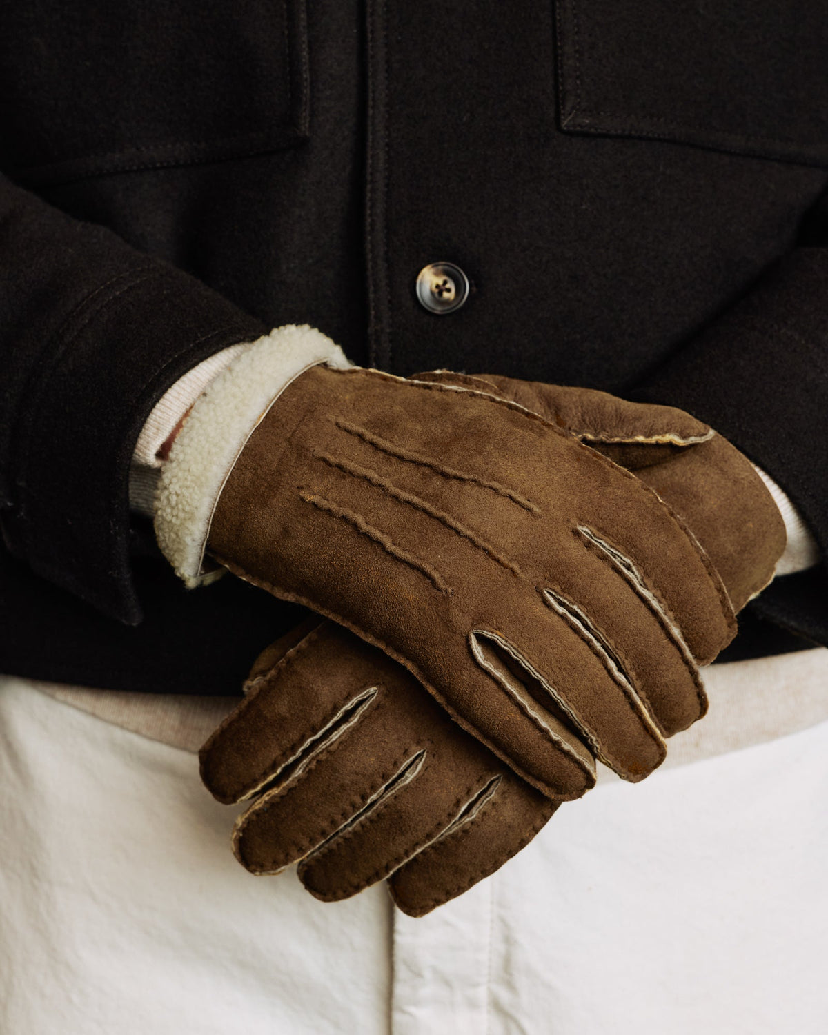 Gants en peau lainée camel - 2
