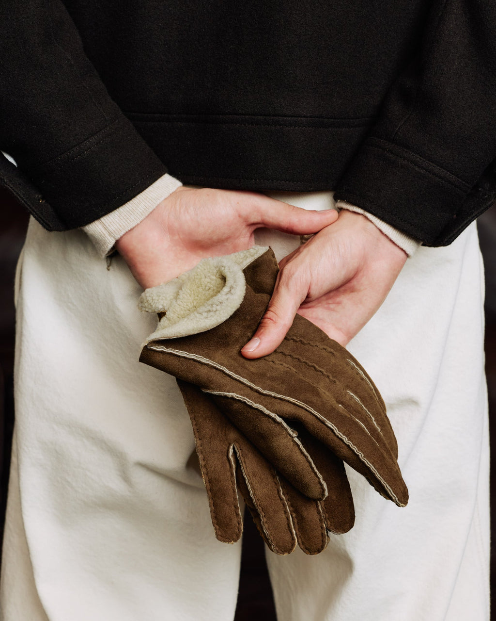 Gants en peau lainée camel - 1