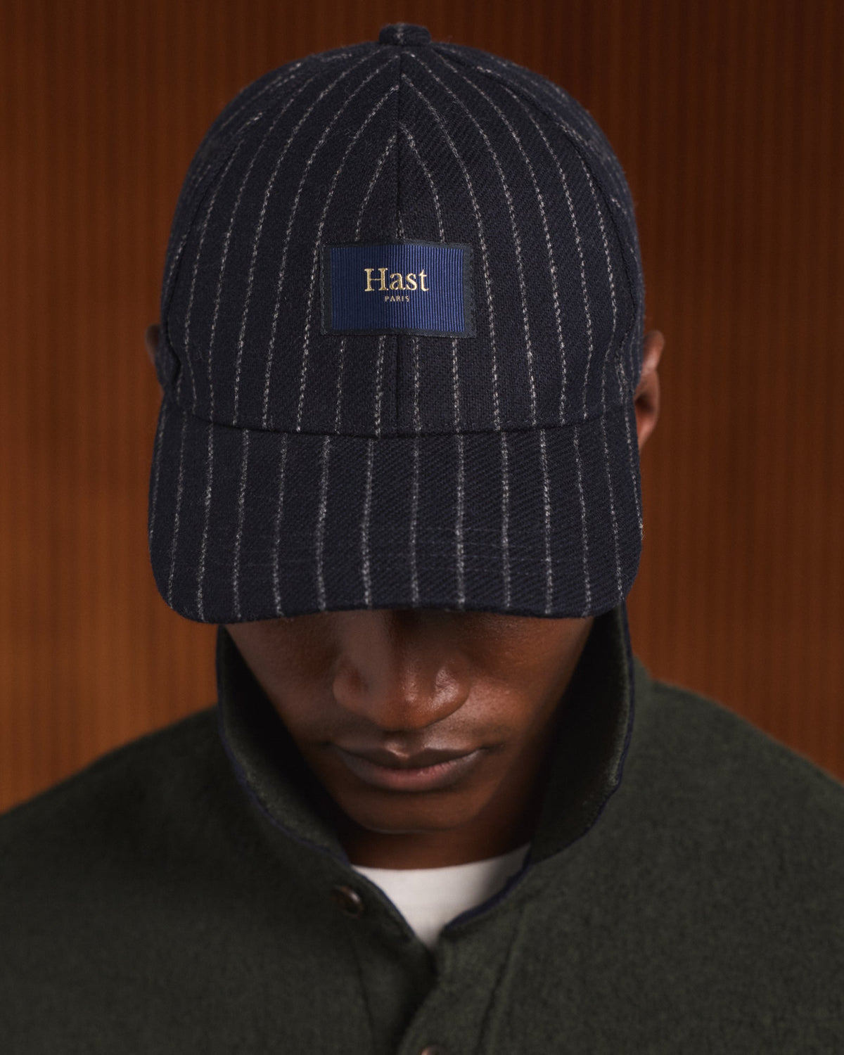 Casquette en laine chevrons et velours marron - 7
