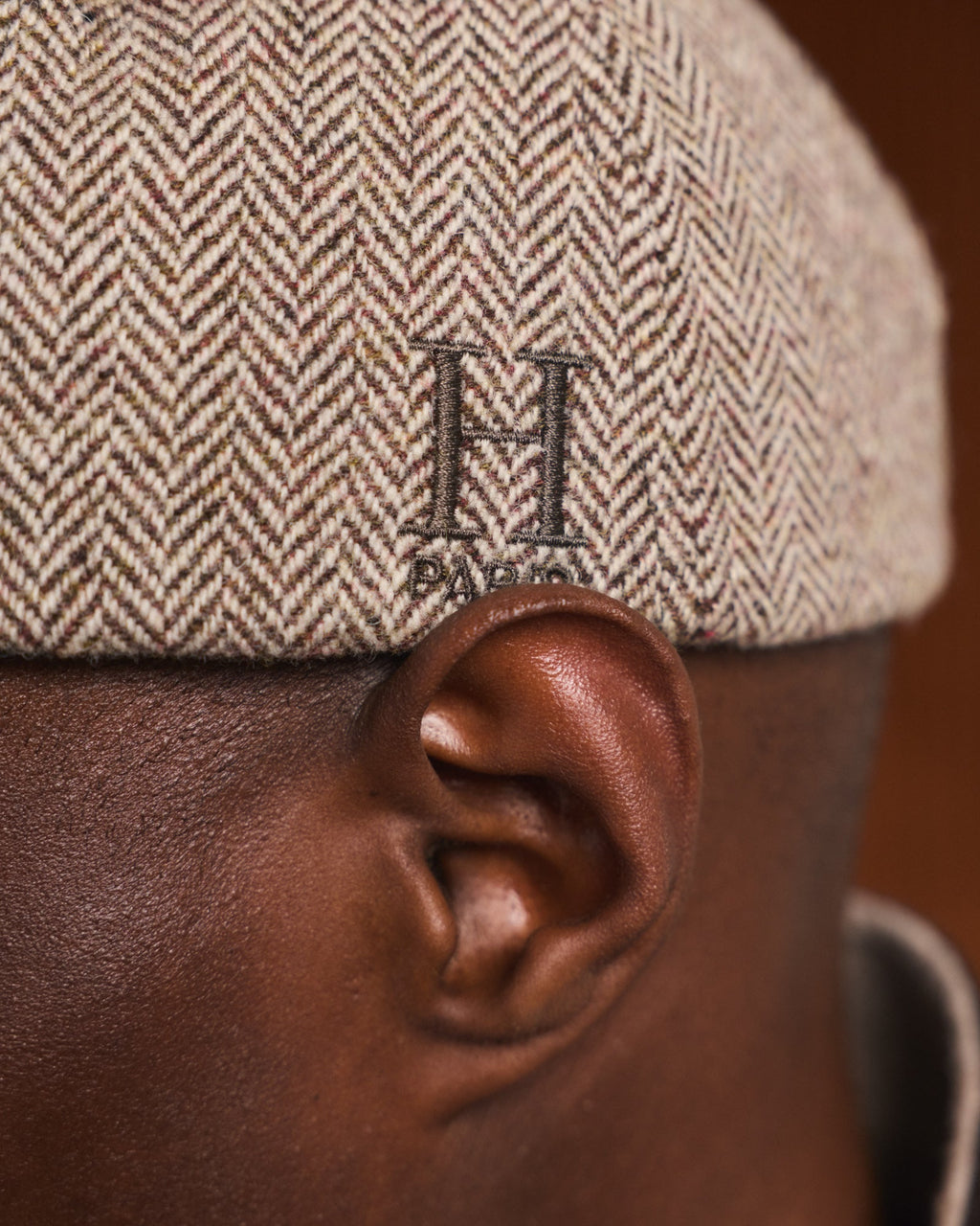Casquette en laine chevrons et velours marron - 2