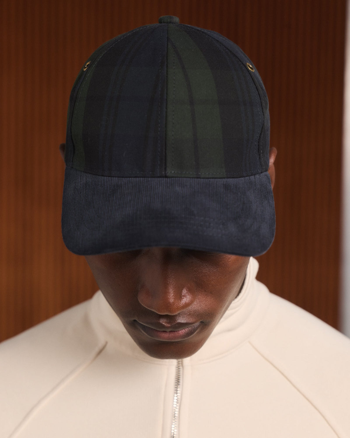Casquette en laine chevrons et velours marron - 5