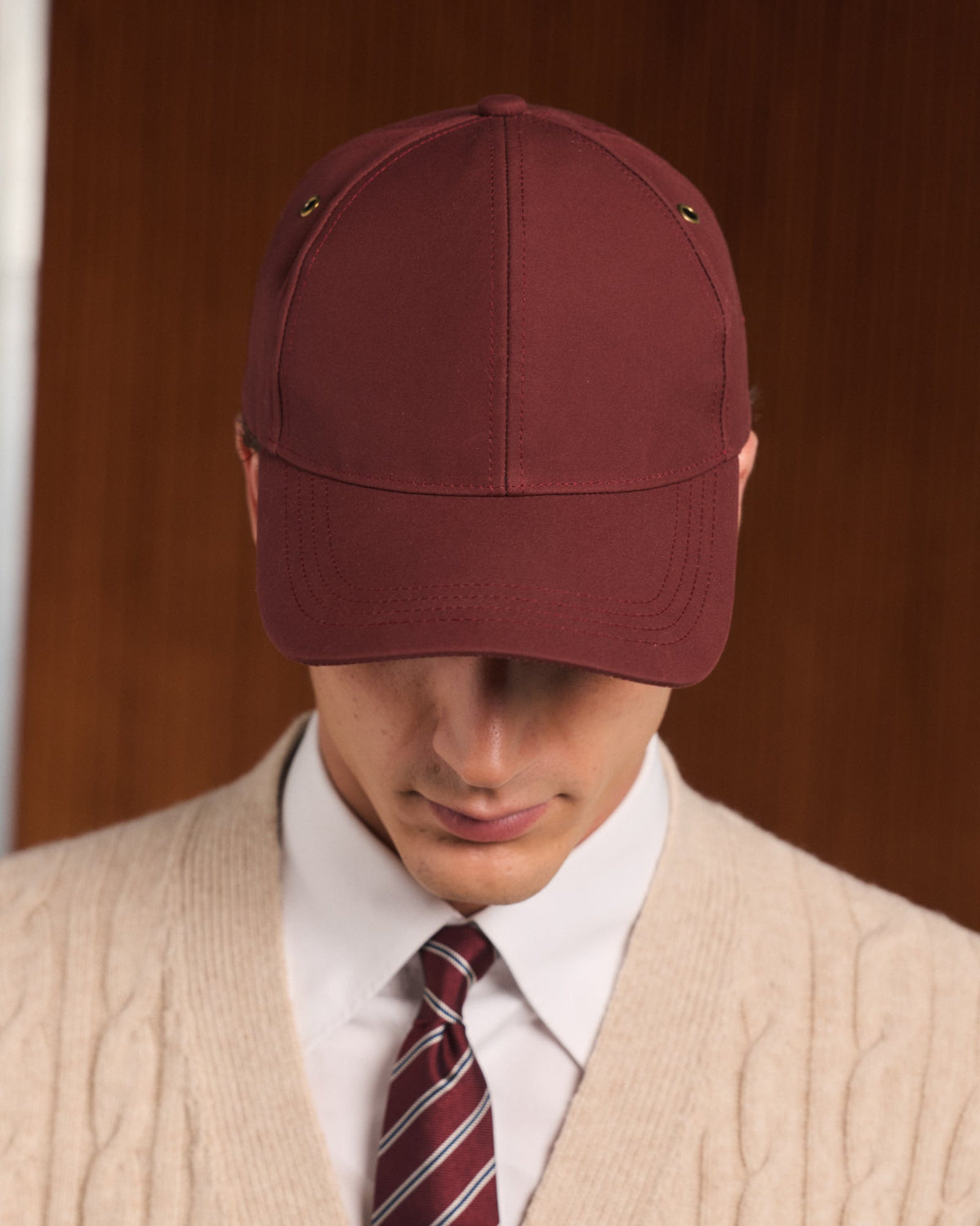 Casquette en laine chevrons et velours marron - 3