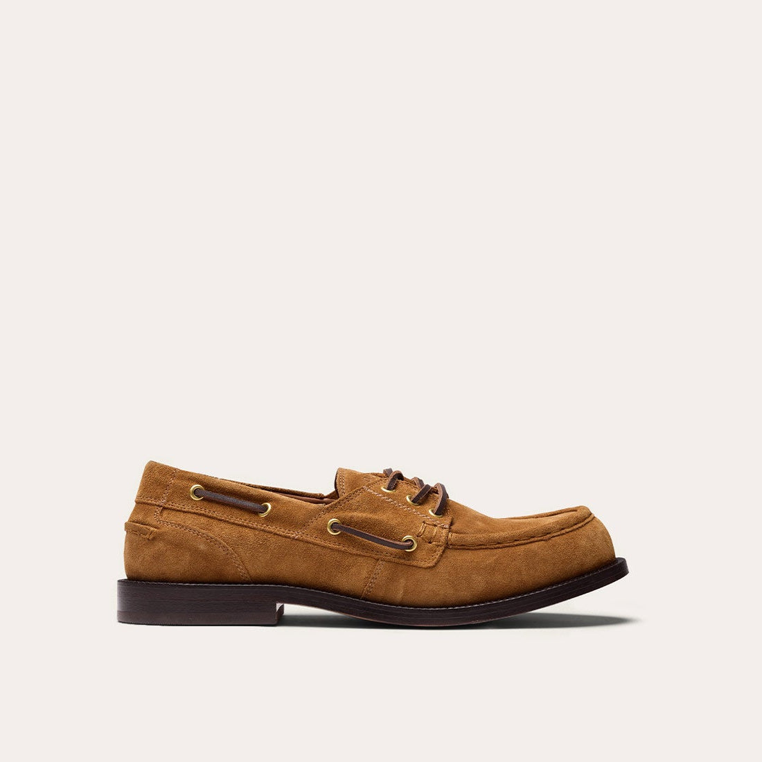 Chaussure bateau en cuir suède ambre - 1