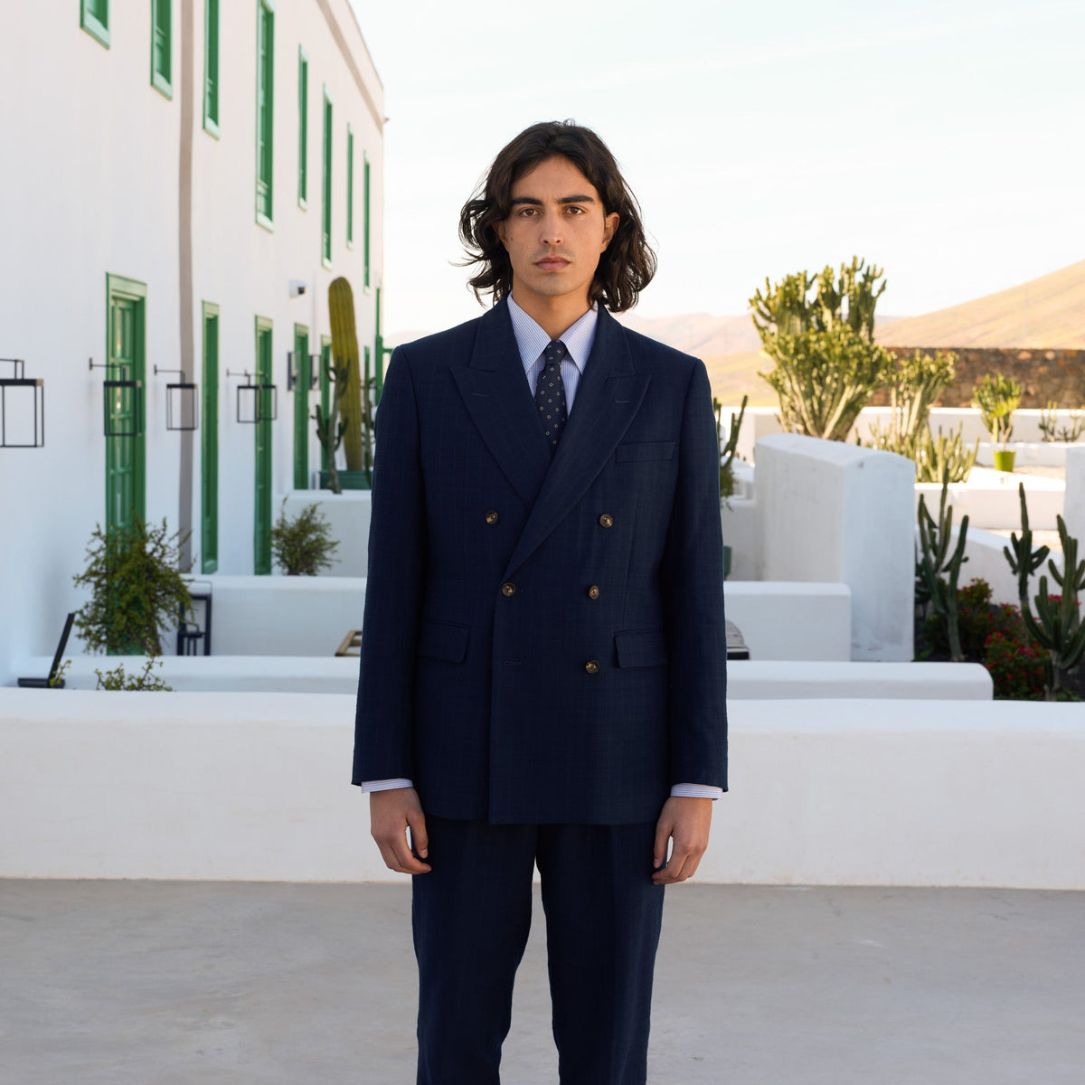 Veste croisée en coton marine - 1