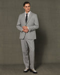 Costume en flanelle de laine grise, pantalon à double plis - 1