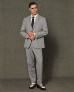 Costume en flanelle de laine grise, pantalon à double plis - 1