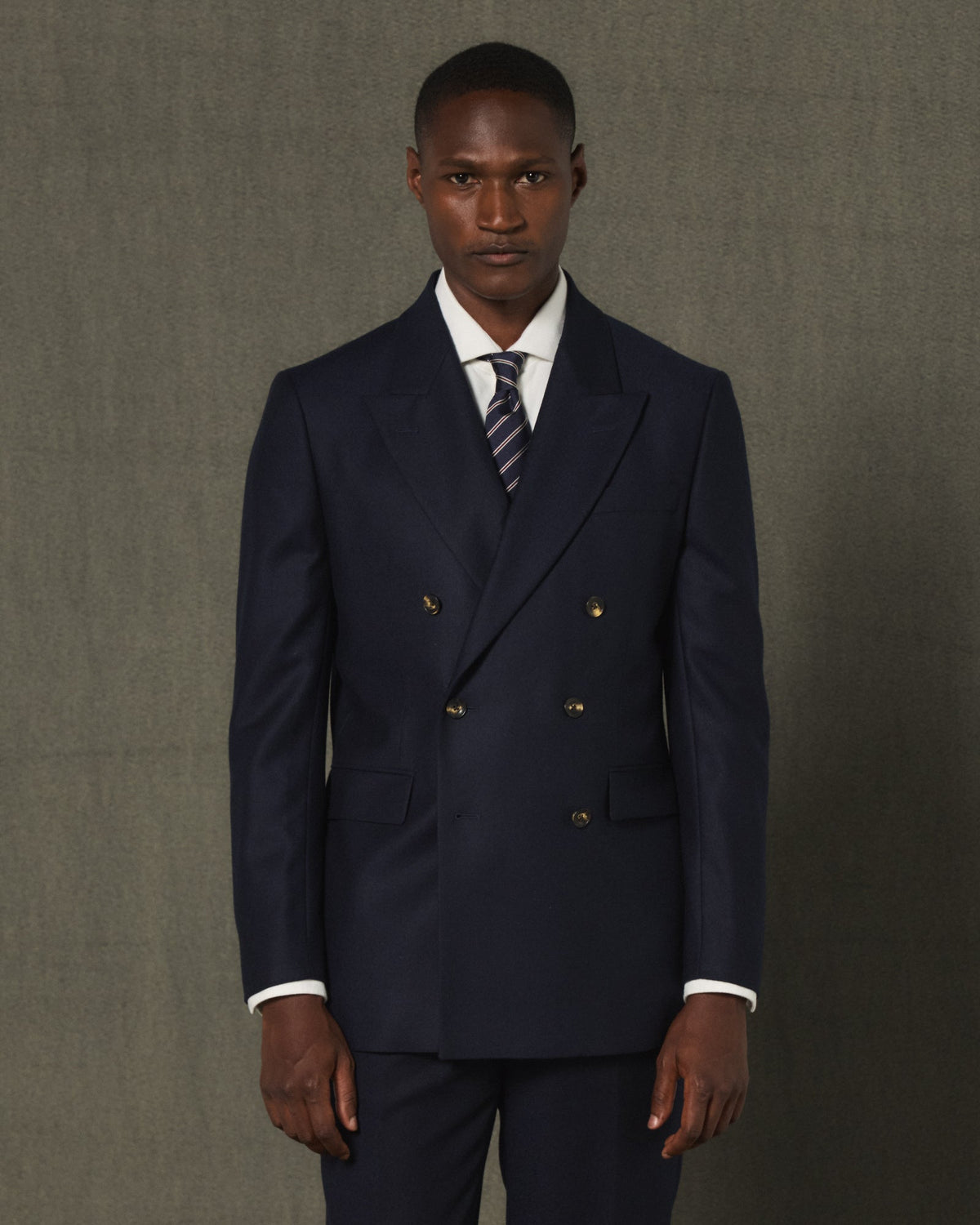 Veste croisée en flanelle de laine marine - 1