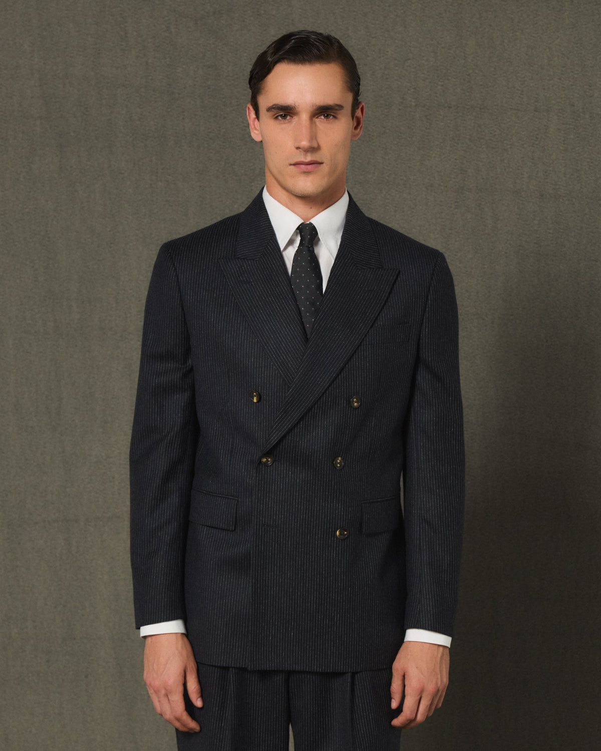 Veste croisée en flanelle de laine marine - 3