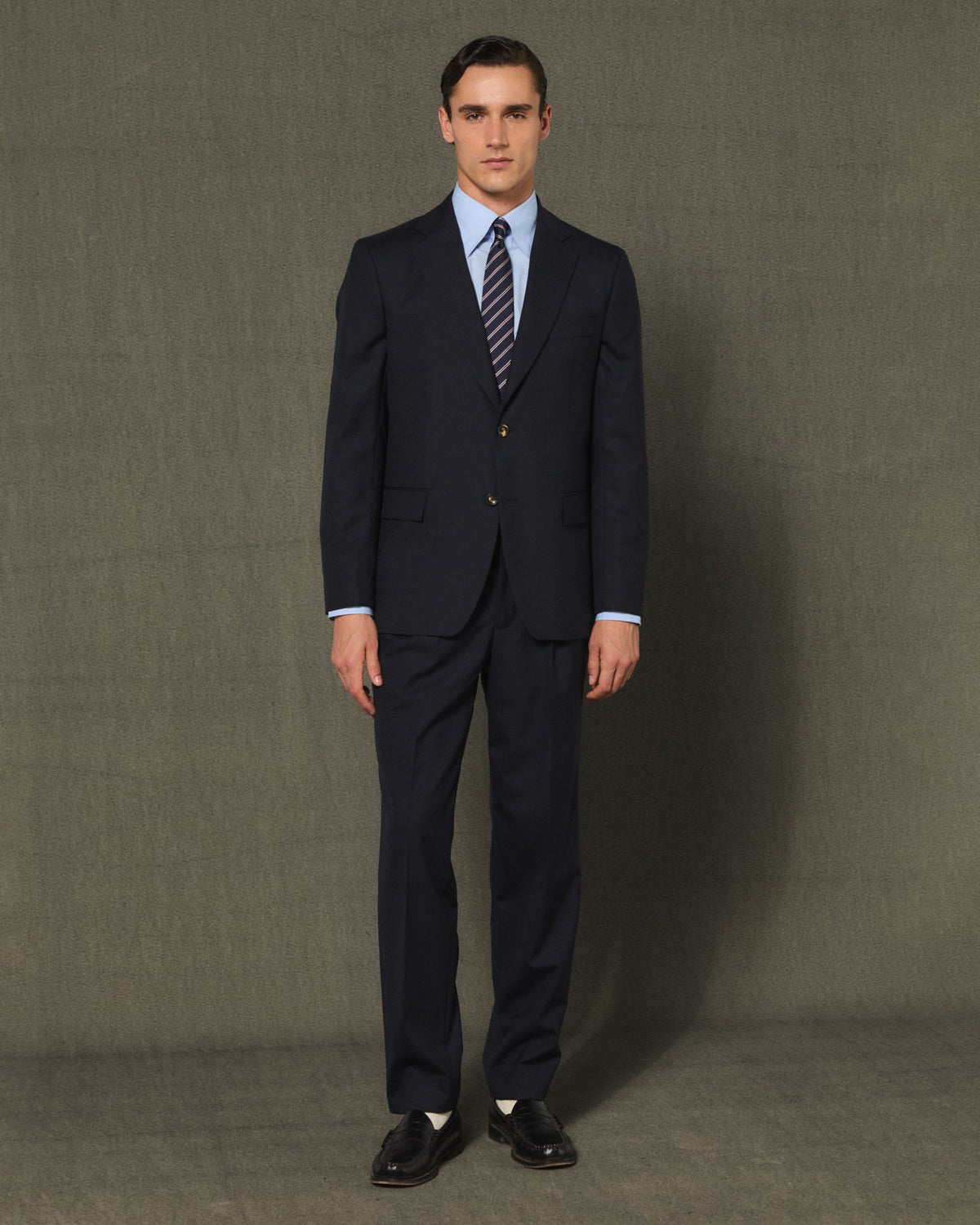 Costume formel en laine marine, pantalon droit - 1