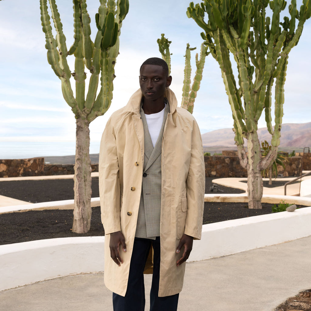 Manteau imperméable en coton cire beige - 1