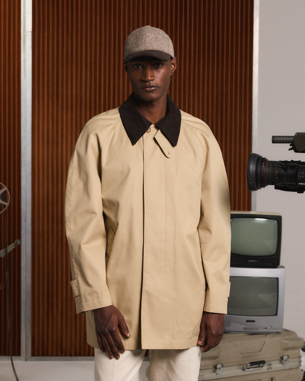 Manteau car coat en coton imperméable beige - 1