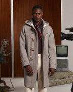 Duffle-coat en laine à chevrons écru et beige - 1