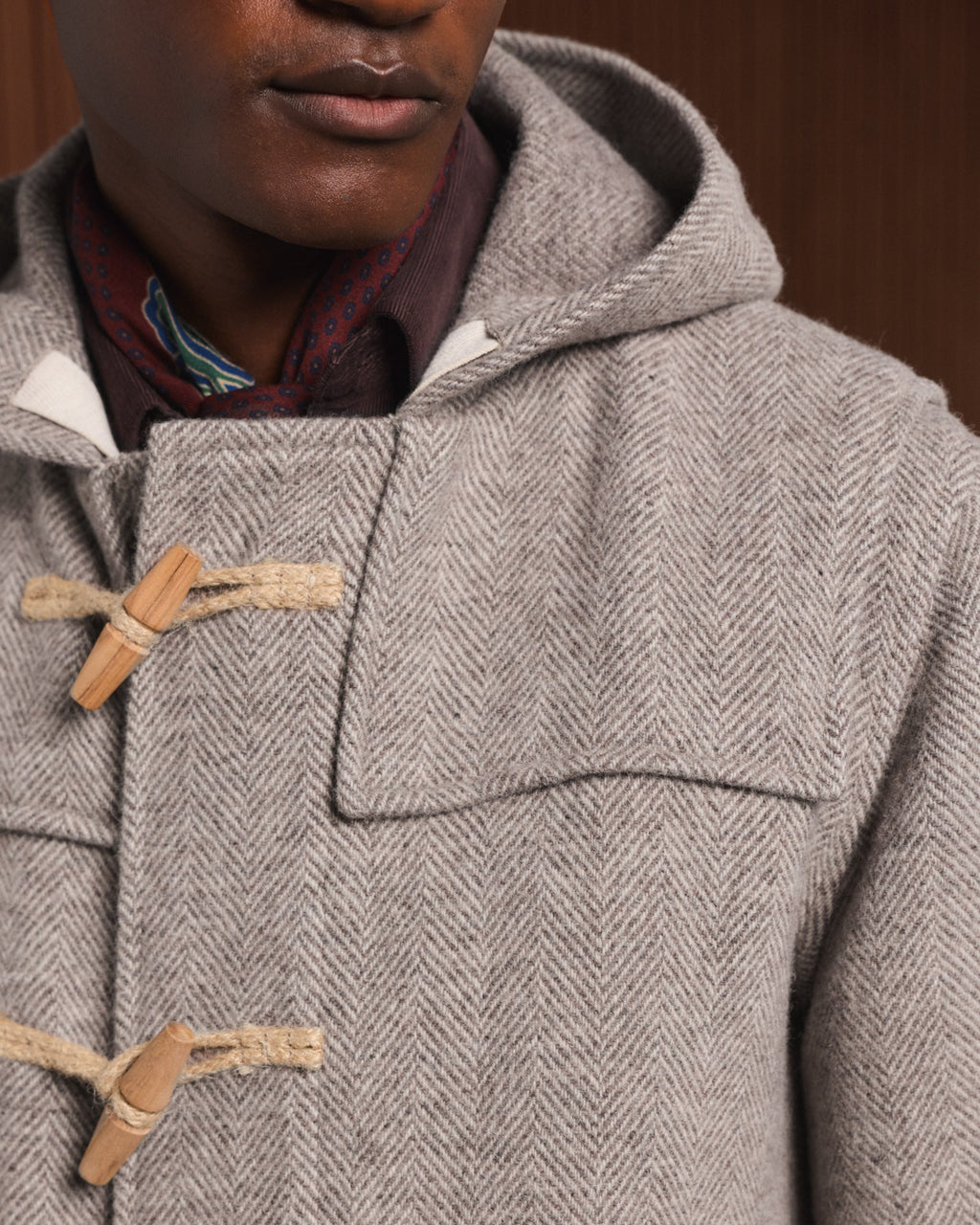 Duffle-coat en laine à chevrons écru et beige - 2