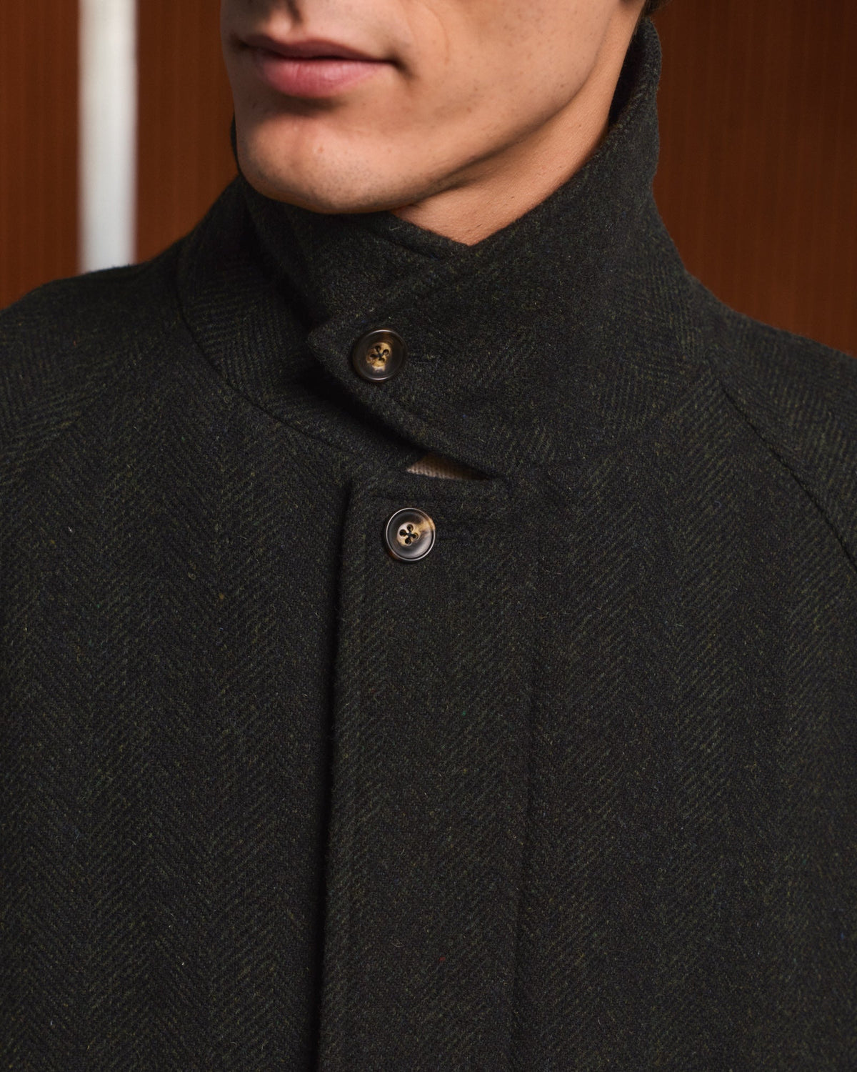 Manteau Balmacaan en laine vierge chevrons écru - 6