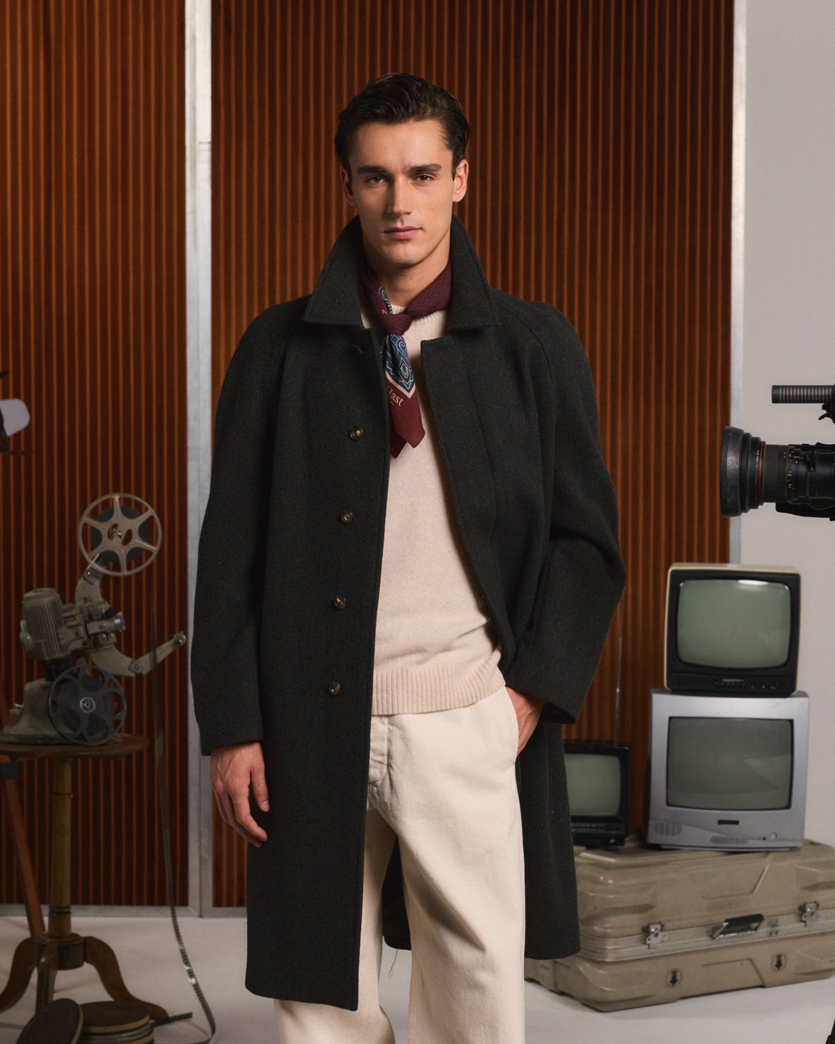 Manteau Balmacaan en laine vierge chevrons écru - 5