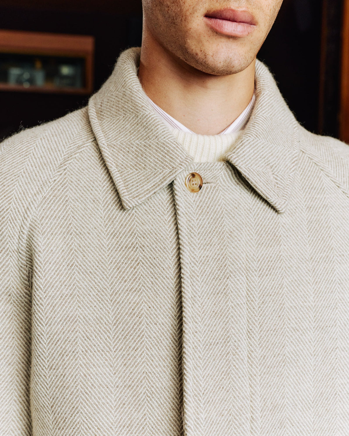 Manteau Balmacaan en laine vierge chevrons écru - 2