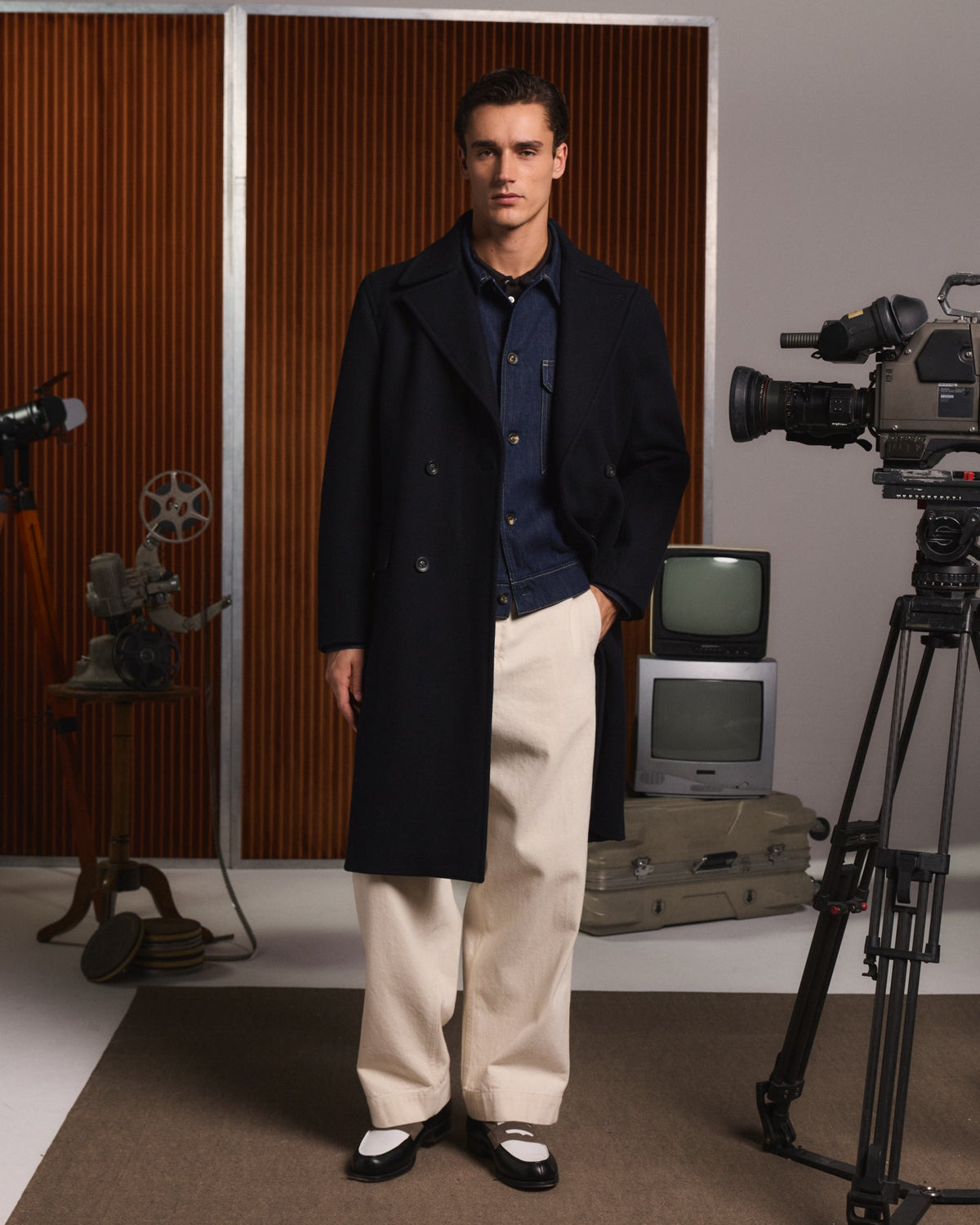 Manteau long croisé en laine vert - 3