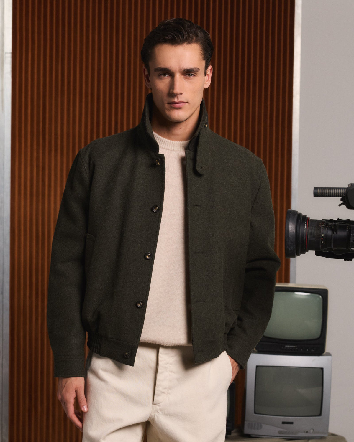 Blouson en laine vert - 1