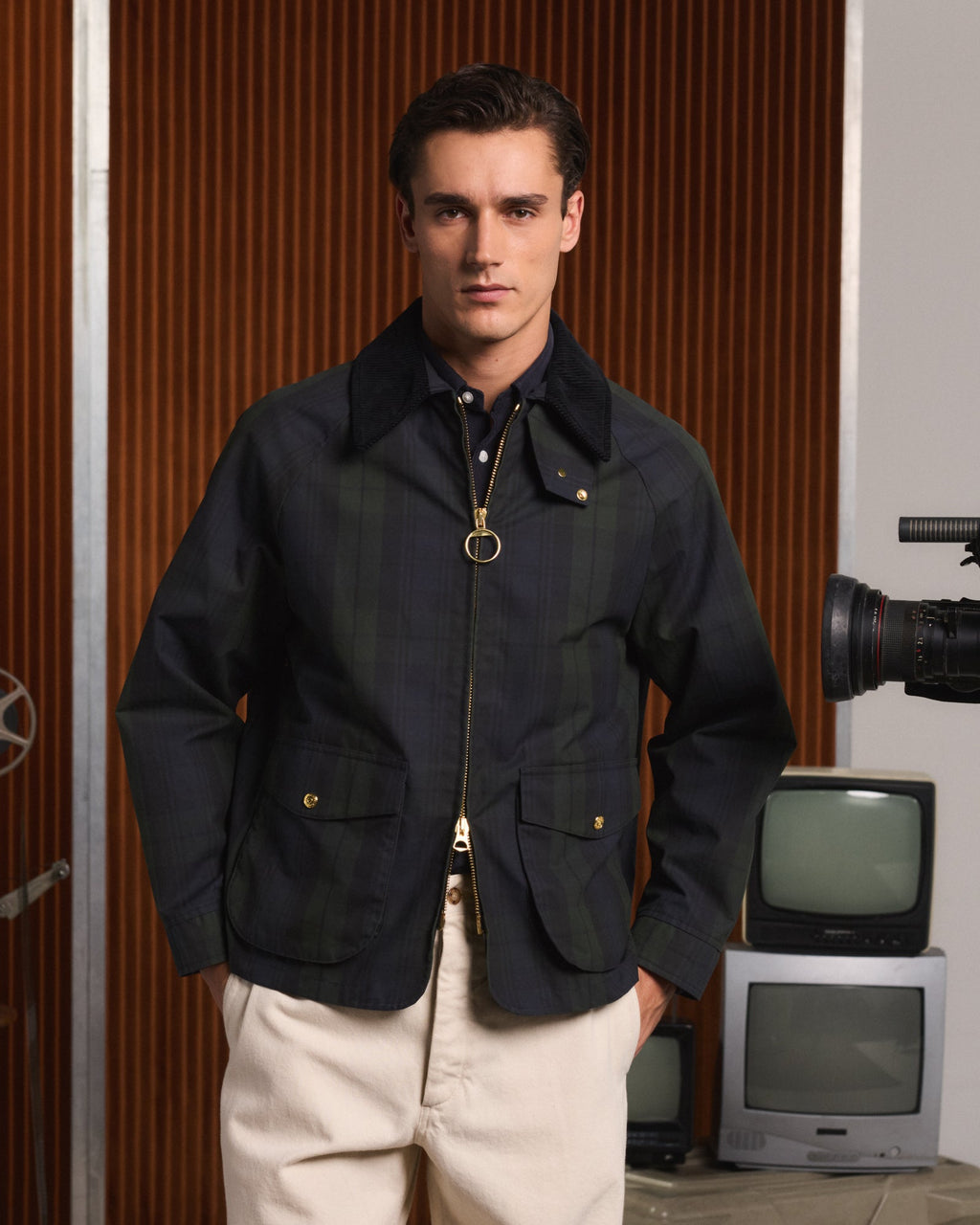 Blouson en coton ciré à motif tartan Black Watch - 1