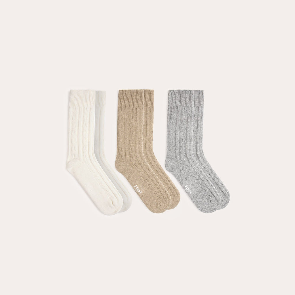 Pack de chaussettes en laine et cachemire grise, beige, écru - 2
