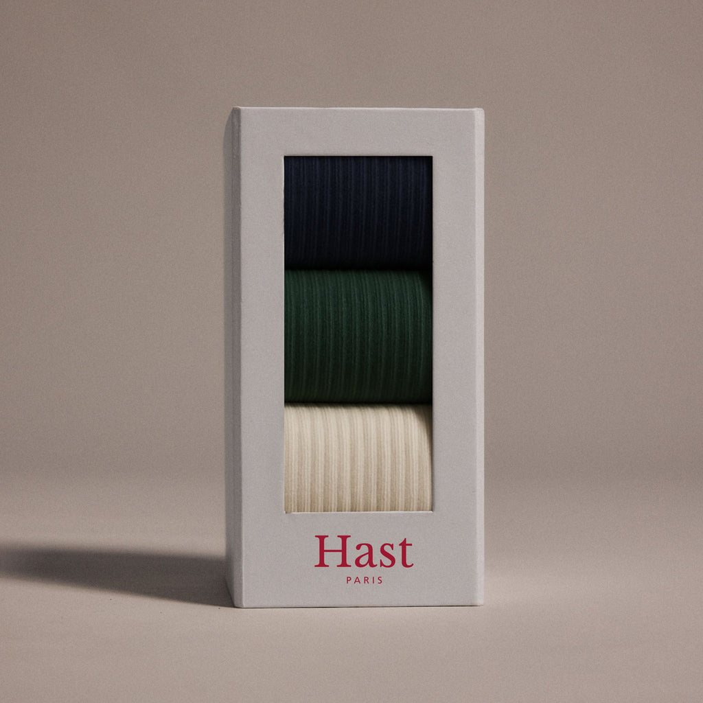 Pack de chaussettes en coton marine, vert, écru - 1