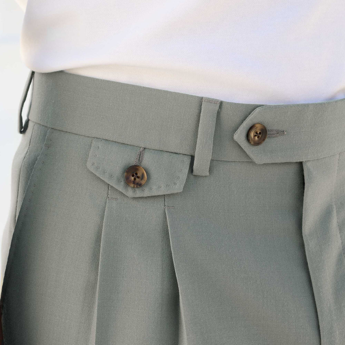 Pantalon à pinces en laine froide sauge - 2