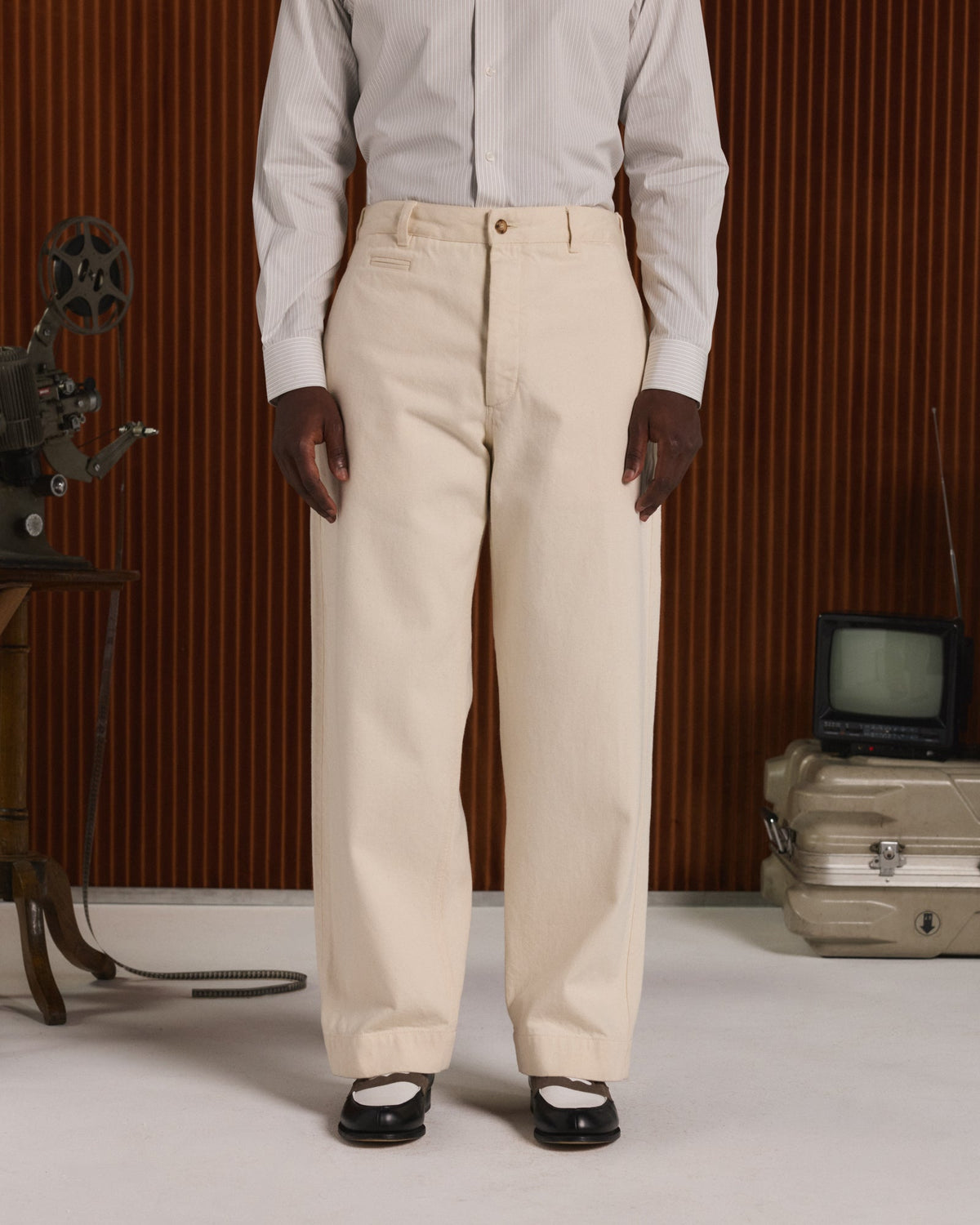 Pantalon jambe large en moleskine de coton vert - 5