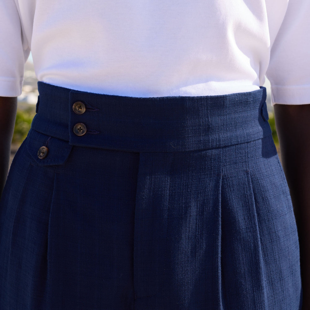Pantalon à pinces en coton marine - 2