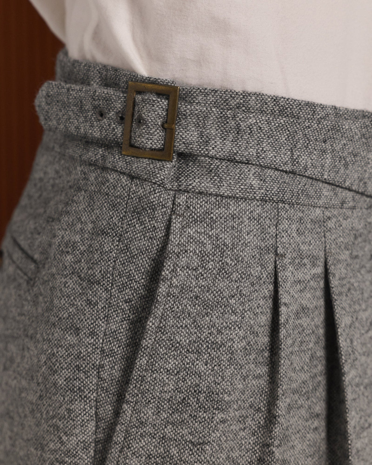 Pantalon gurkha en laine Donegal grise chinée - 2
