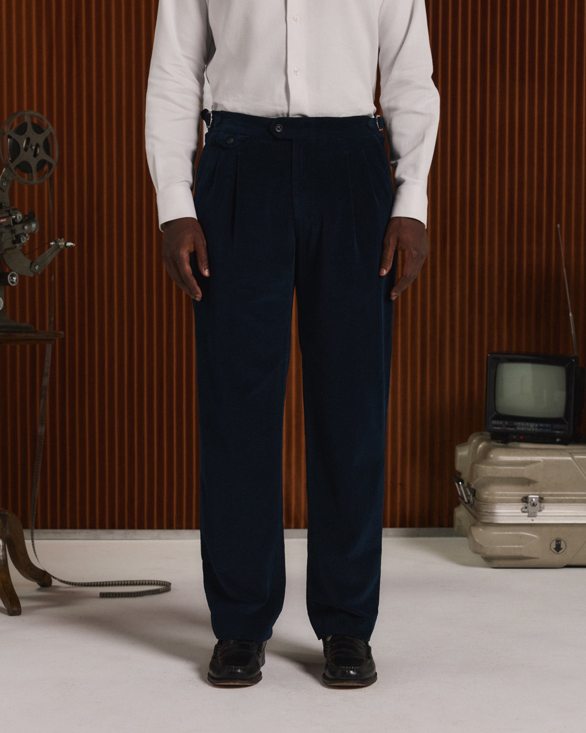 Pantalon à double plis en velours vert - 3