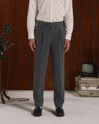 Pantalon à double plis en moleskine de coton gris à rayures craie - 1