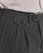 Pantalon à double plis en moleskine de coton gris à rayures craie - 2