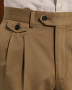 Pantalon à double plis en coton beige - 2