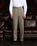 Pantalon à pinces en laine chevrons marron - 1