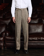 Pantalon à pinces en laine chevrons marron - 1
